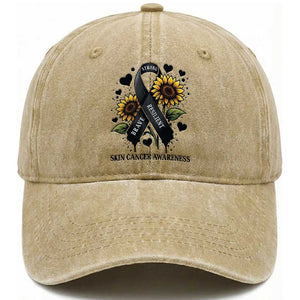 Sunflower Skin Cancer Awareness Washed Cotton Baseball Cap Brave Strong Resilient TS12 Print Your Wear