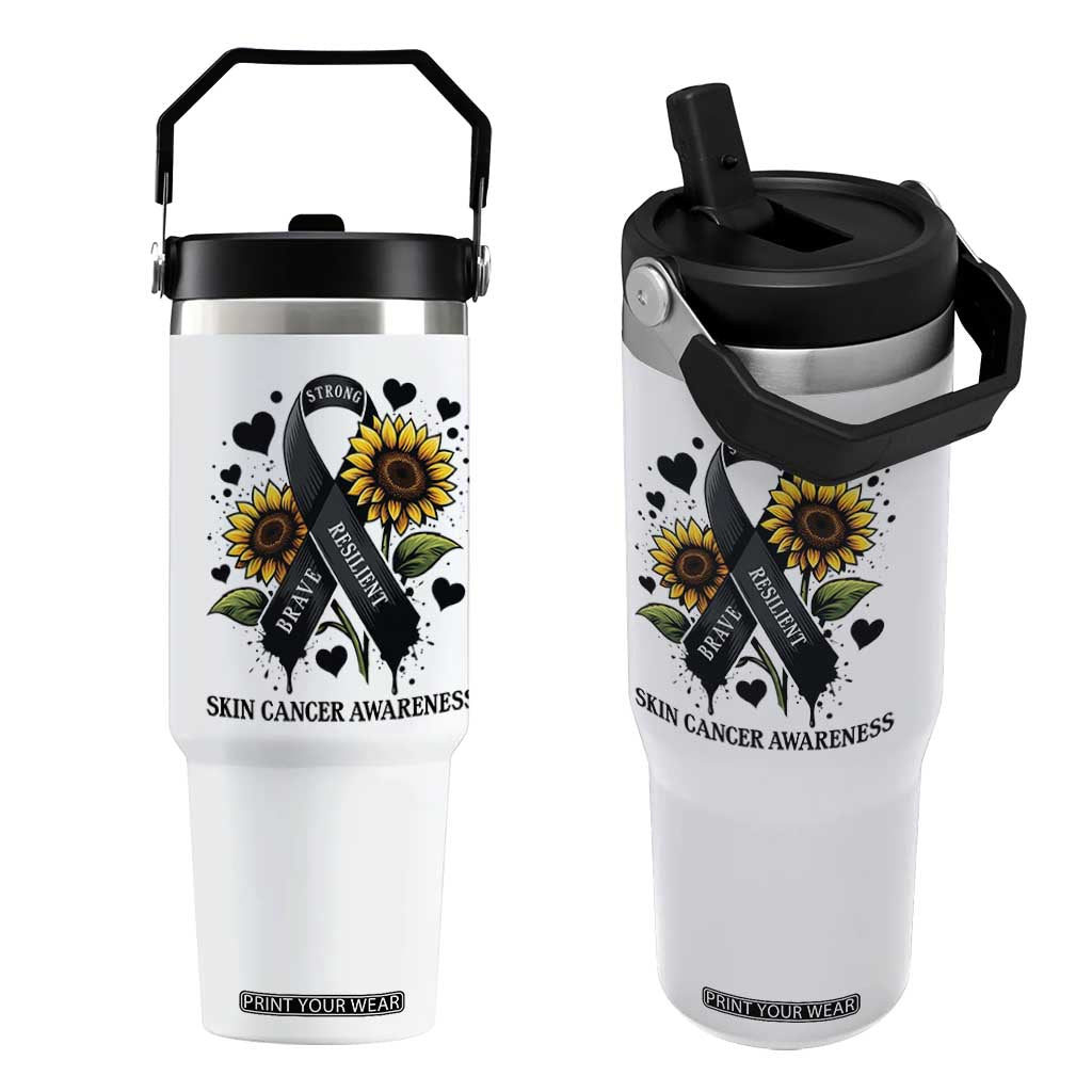 Sunflower Skin Cancer Awareness Flip Straw Tumbler Brave Strong Resilient TS12 One Size: 30 oz White Print Your Wear