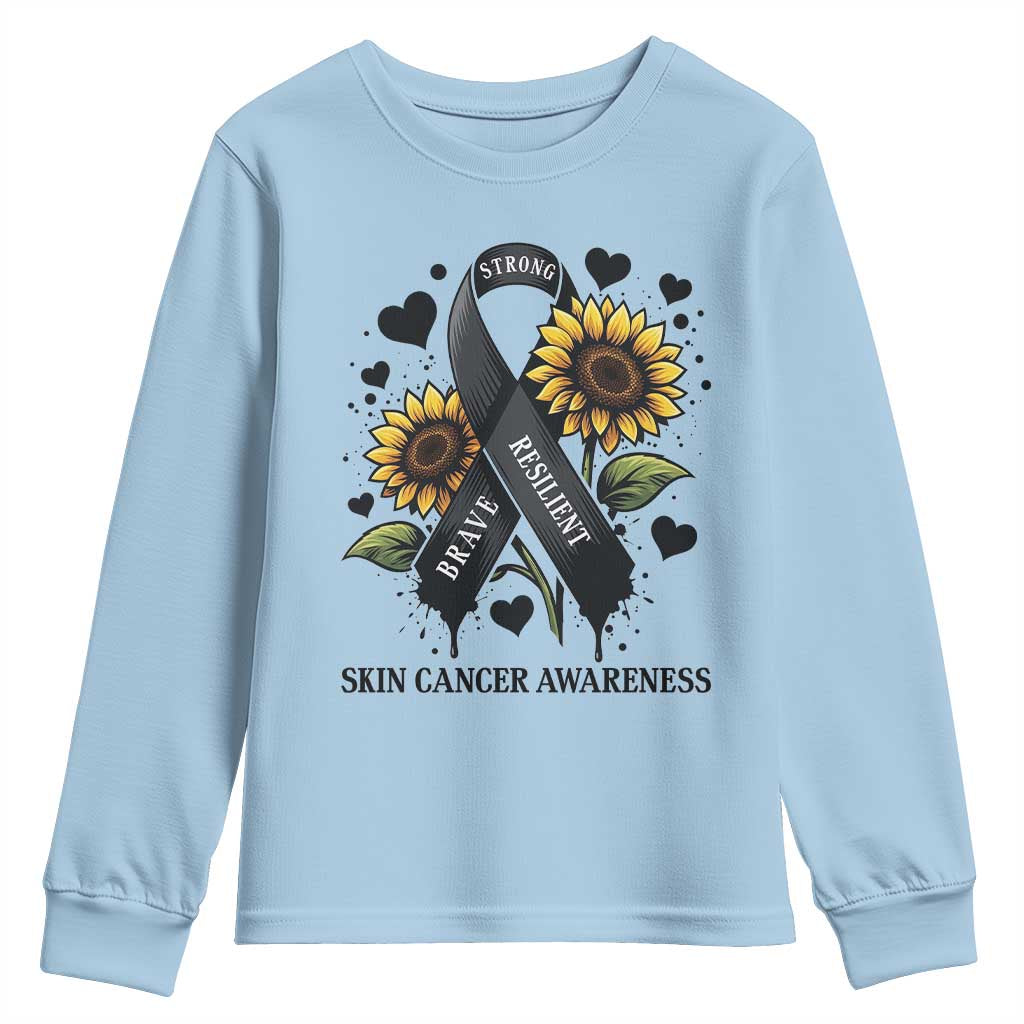 Sunflower Skin Cancer Awareness Youth Sweatshirt Brave Strong Resilient TS12 Light Blue Print Your Wear