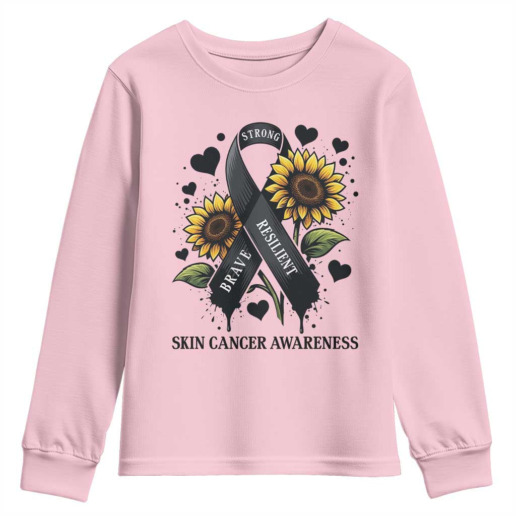 Sunflower Skin Cancer Awareness Youth Sweatshirt Brave Strong Resilient TS12 Light Pink Print Your Wear