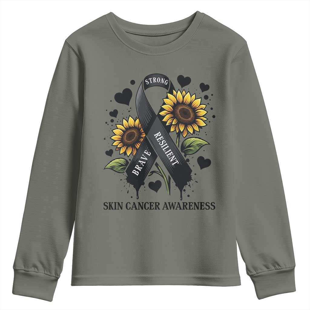 Sunflower Skin Cancer Awareness Youth Sweatshirt Brave Strong Resilient TS12 Military Green Print Your Wear