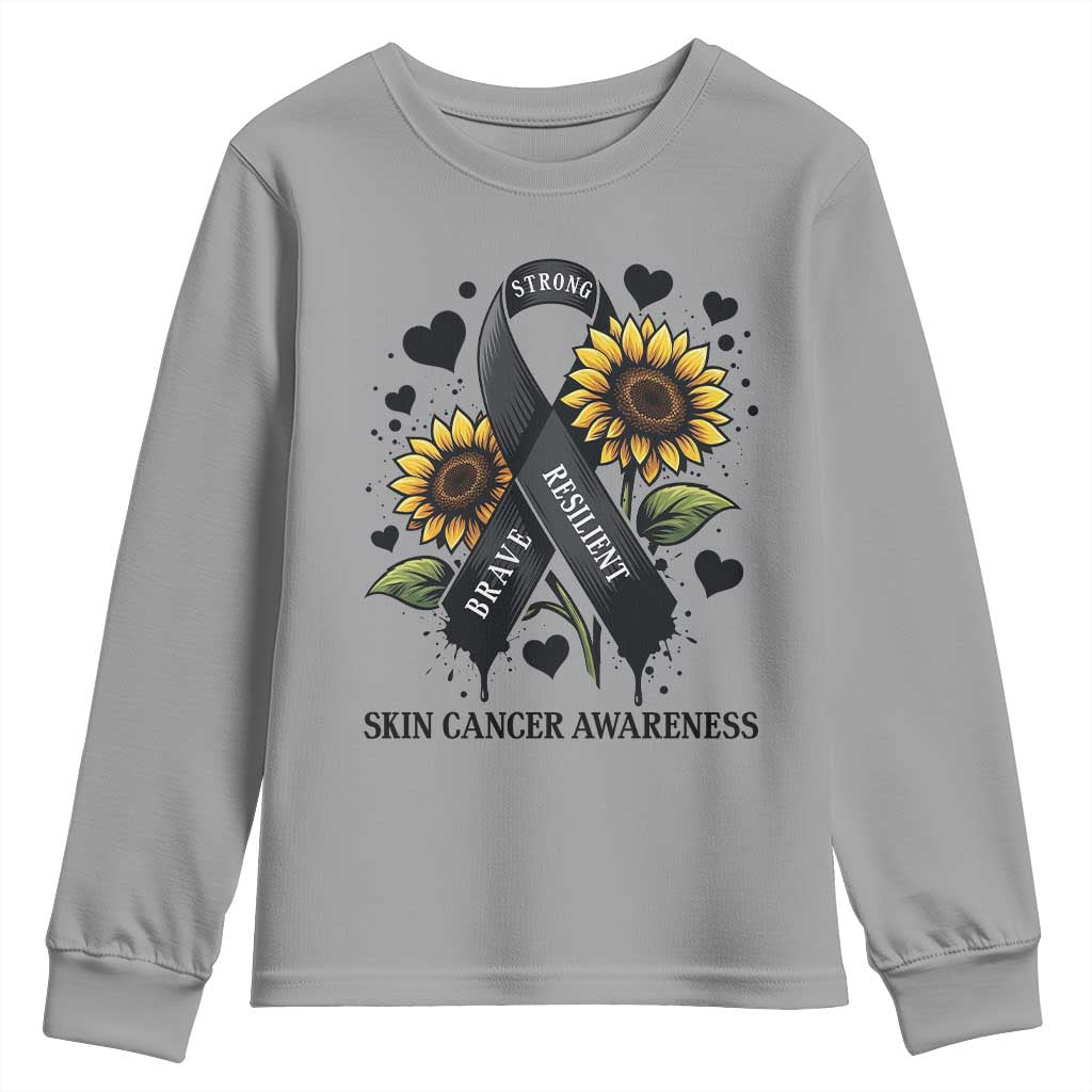 Sunflower Skin Cancer Awareness Youth Sweatshirt Brave Strong Resilient TS12 Sport Gray Print Your Wear