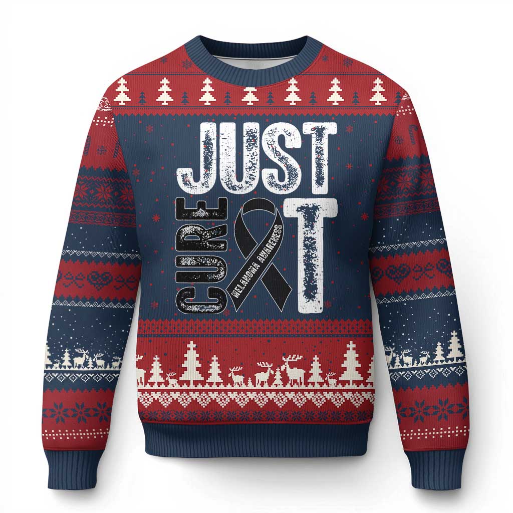 Skin Cancer Warrior Awareness Fighter Ugly Christmas Sweater Just Cure It TS12 Navy Red Print Your Wear