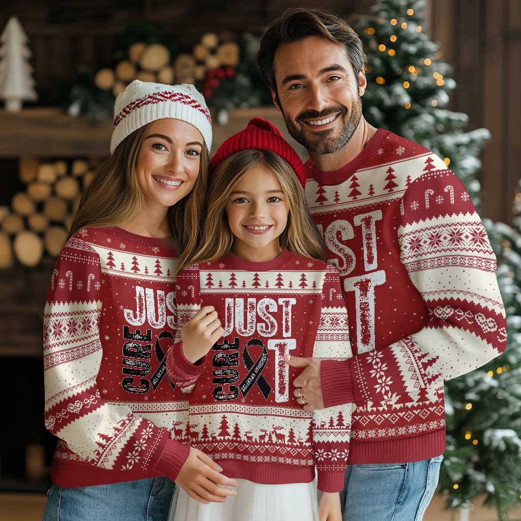 Skin Cancer Warrior Awareness Fighter Ugly Christmas Sweater Just Cure It TS12 Red Beige Print Your Wear