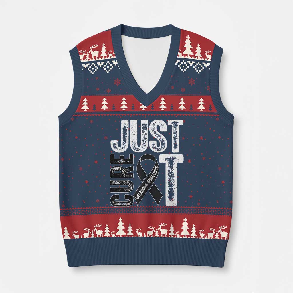 Skin Cancer Warrior Awareness Fighter V-Neck Knit Sweater Vest Just Cure It TS12 Navy Red Print Your Wear