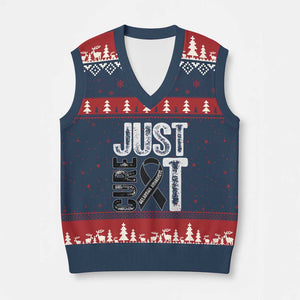 Skin Cancer Warrior Awareness Fighter V-Neck Knit Sweater Vest Just Cure It TS12 Navy Red Print Your Wear