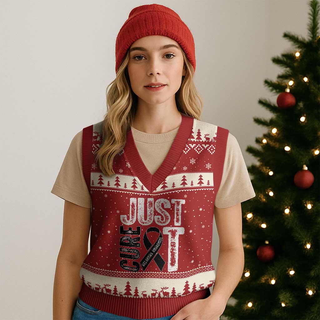 Skin Cancer Warrior Awareness Fighter V-Neck Knit Sweater Vest Just Cure It TS12 Red Beige Print Your Wear