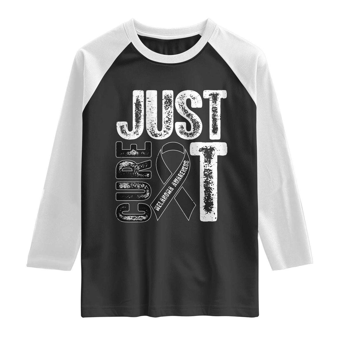 Skin Cancer Warrior Awareness Fighter Raglan Shirt Just Cure It TS12 Black White Print Your Wear