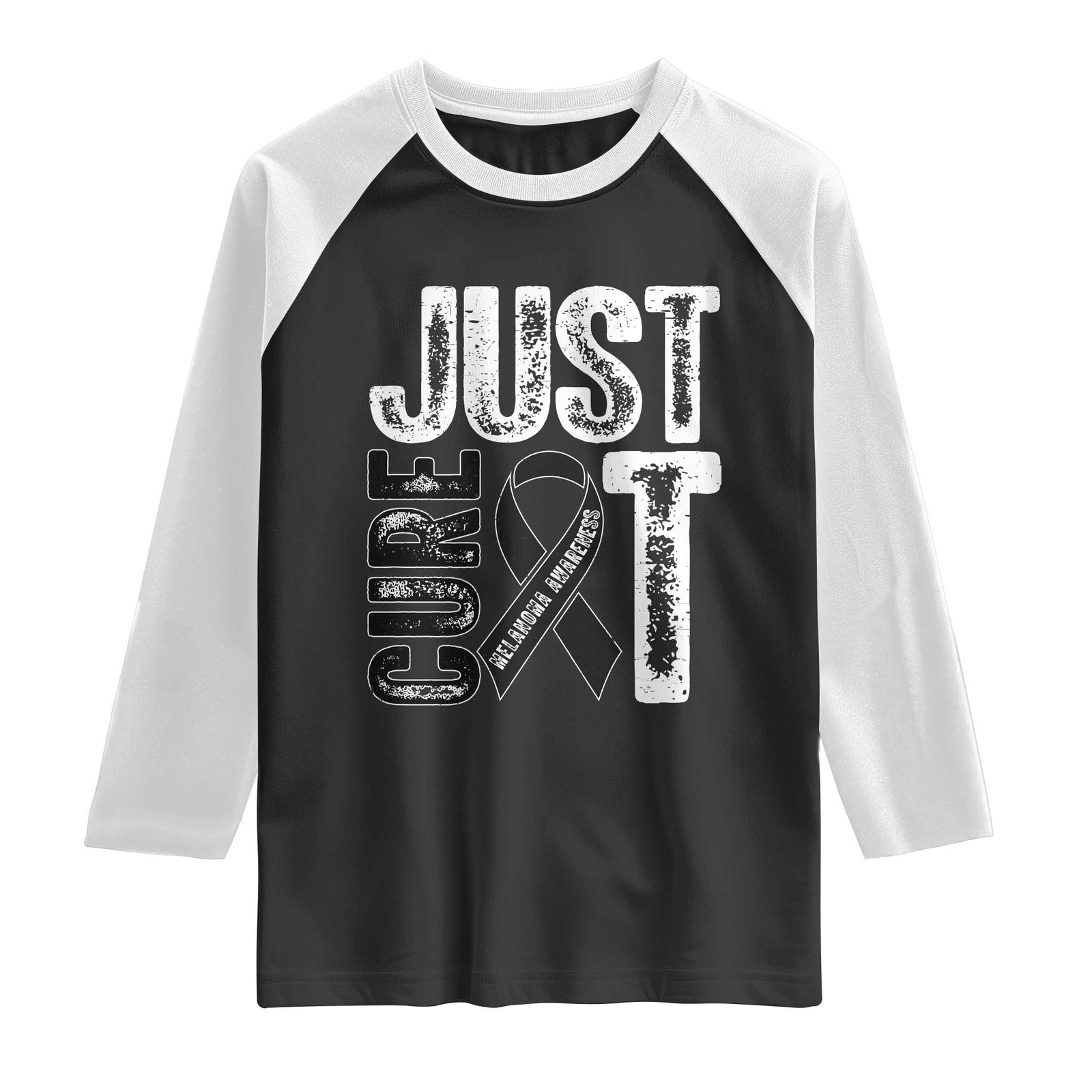 Skin Cancer Warrior Awareness Fighter Raglan Shirt Just Cure It TS12 Black White Print Your Wear