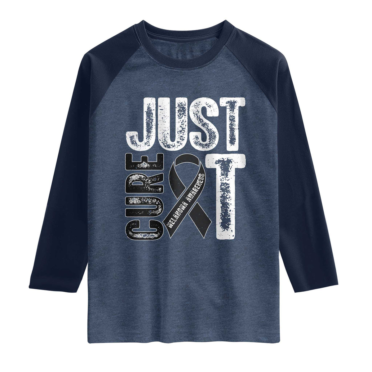 Skin Cancer Warrior Awareness Fighter Raglan Shirt Just Cure It TS12 Heather Denim Navy Print Your Wear