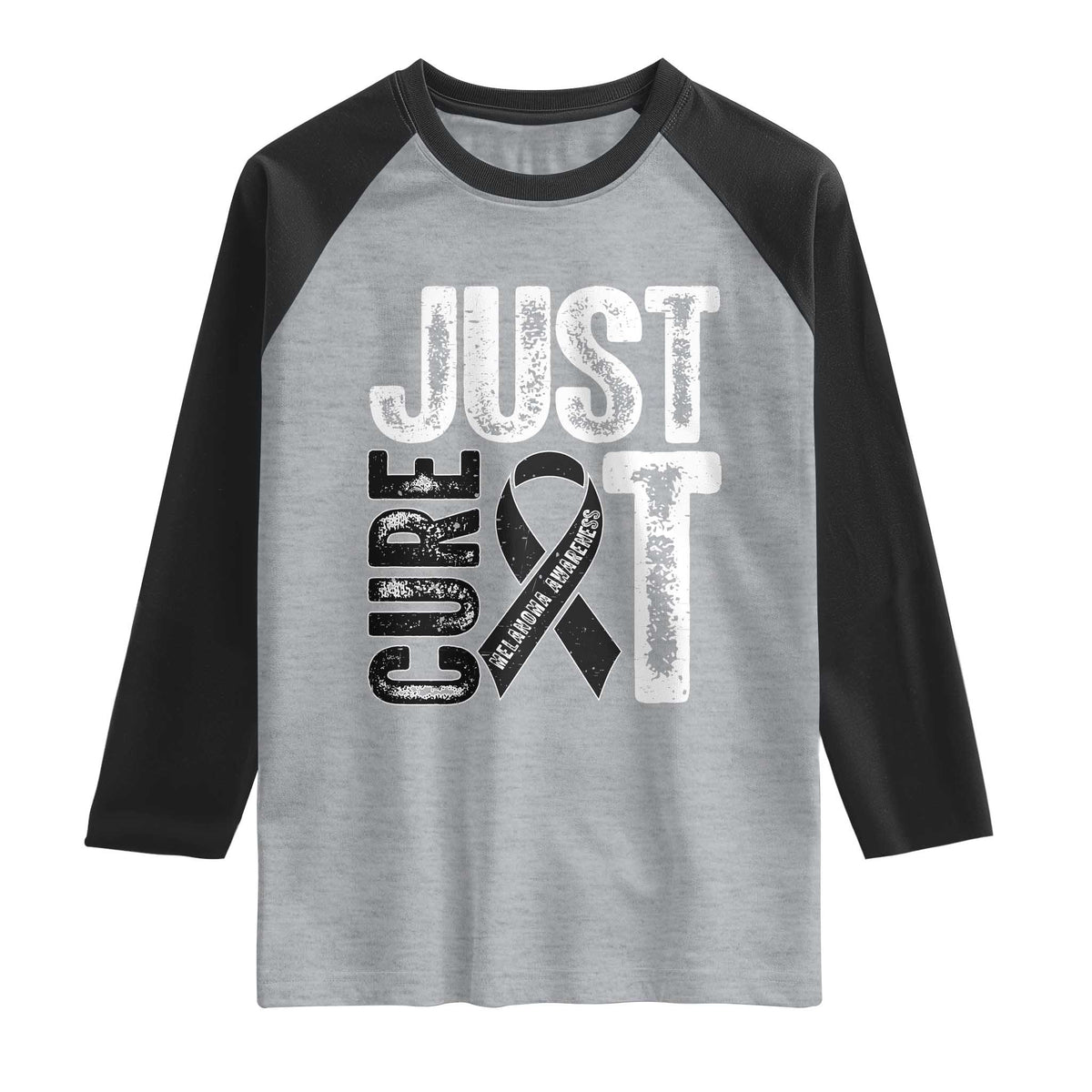 Skin Cancer Warrior Awareness Fighter Raglan Shirt Just Cure It TS12 Heather Gray Black Print Your Wear