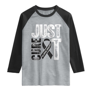Skin Cancer Warrior Awareness Fighter Raglan Shirt Just Cure It TS12 Heather Gray Black Print Your Wear