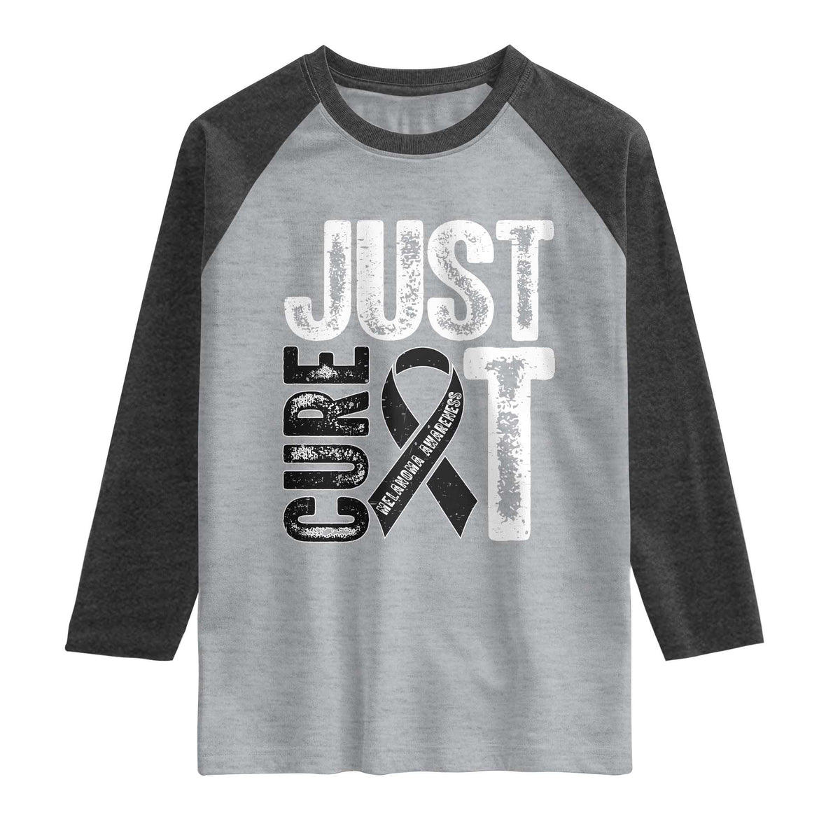 Skin Cancer Warrior Awareness Fighter Raglan Shirt Just Cure It TS12 Heather Gray Heather Charcoal Print Your Wear