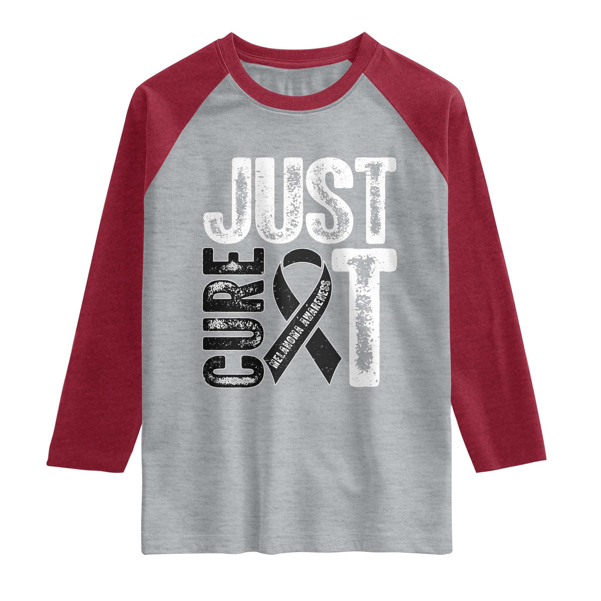 Skin Cancer Warrior Awareness Fighter Raglan Shirt Just Cure It TS12 Heather Gray Heather Red Print Your Wear