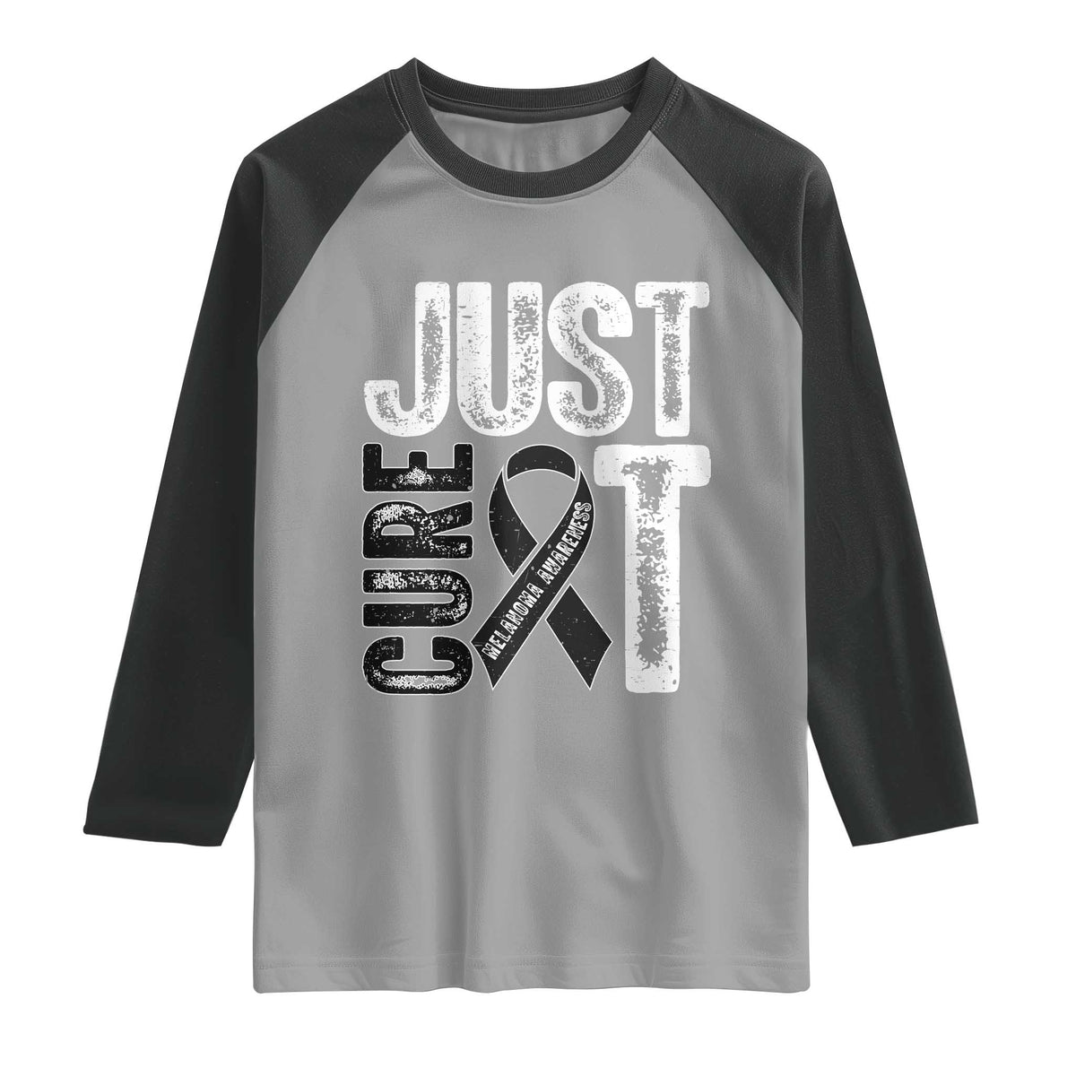 Skin Cancer Warrior Awareness Fighter Raglan Shirt Just Cure It TS12 Sport Gray Black Print Your Wear