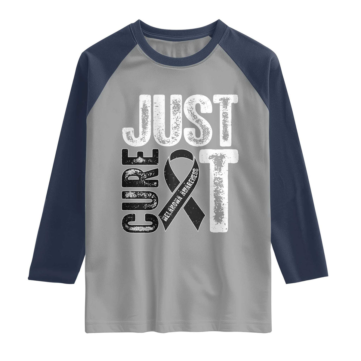 Skin Cancer Warrior Awareness Fighter Raglan Shirt Just Cure It TS12 Sport Gray Navy Print Your Wear