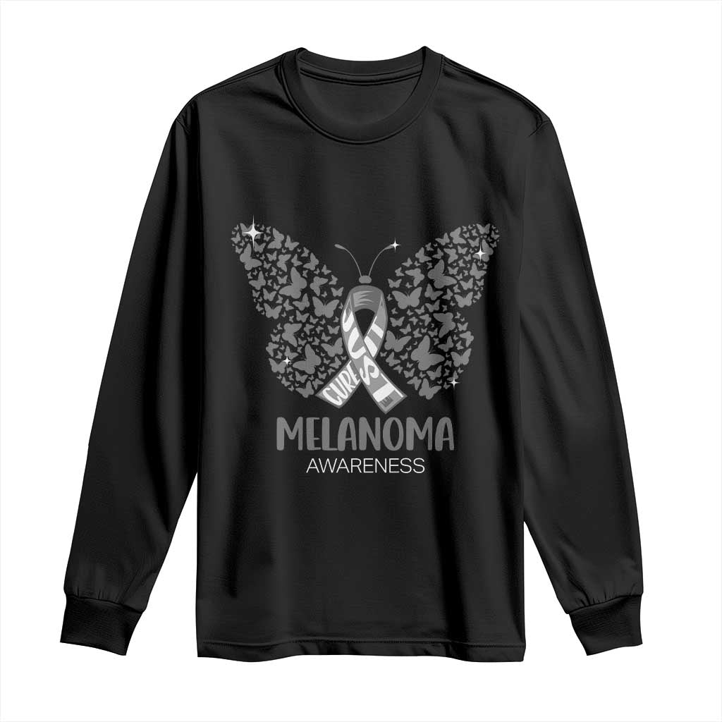 Just Cure It Long Sleeve Shirt Melanoma Warrior Butterfly Support TS12 Black Print Your Wear