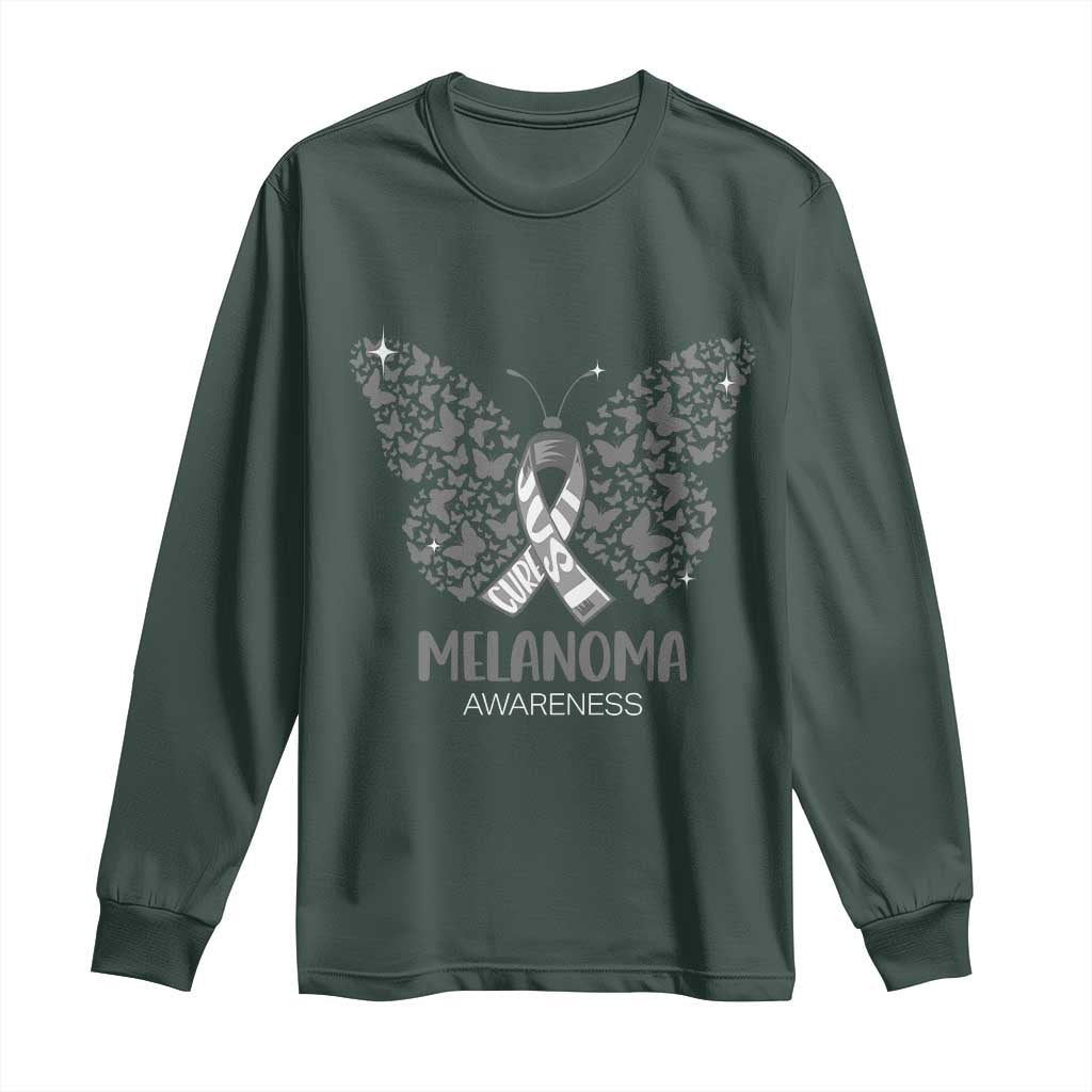 Just Cure It Long Sleeve Shirt Melanoma Warrior Butterfly Support TS12 Dark Forest Green Print Your Wear