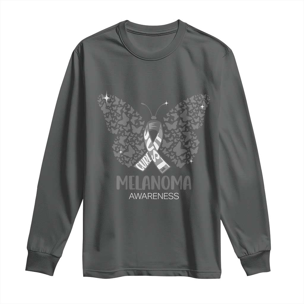 Just Cure It Long Sleeve Shirt Melanoma Warrior Butterfly Support TS12 Dark Heather Print Your Wear