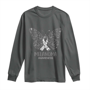 Just Cure It Long Sleeve Shirt Melanoma Warrior Butterfly Support TS12 Dark Heather Print Your Wear