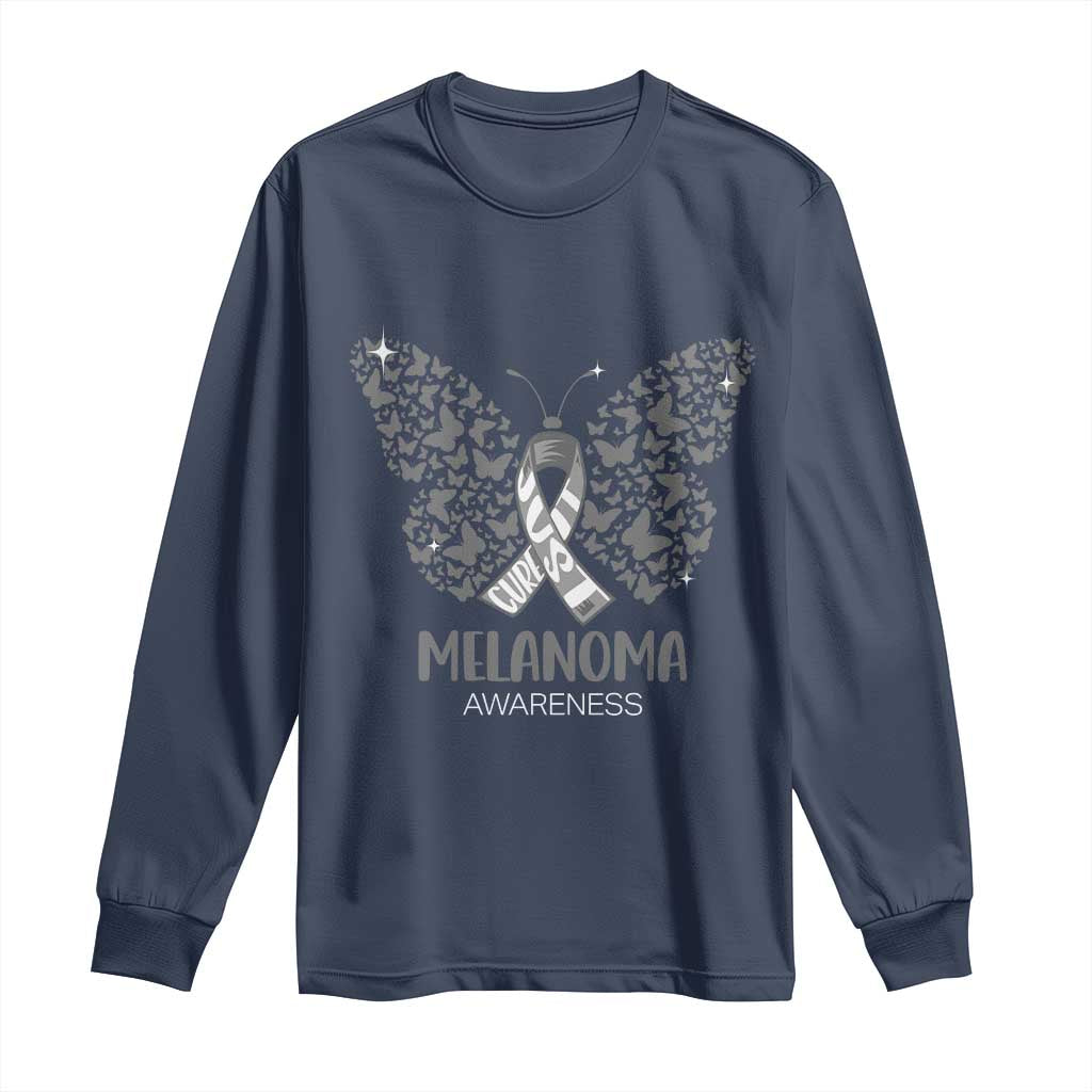Just Cure It Long Sleeve Shirt Melanoma Warrior Butterfly Support TS12 Navy Print Your Wear