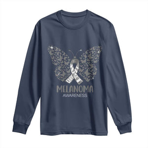 Just Cure It Long Sleeve Shirt Melanoma Warrior Butterfly Support TS12 Navy Print Your Wear