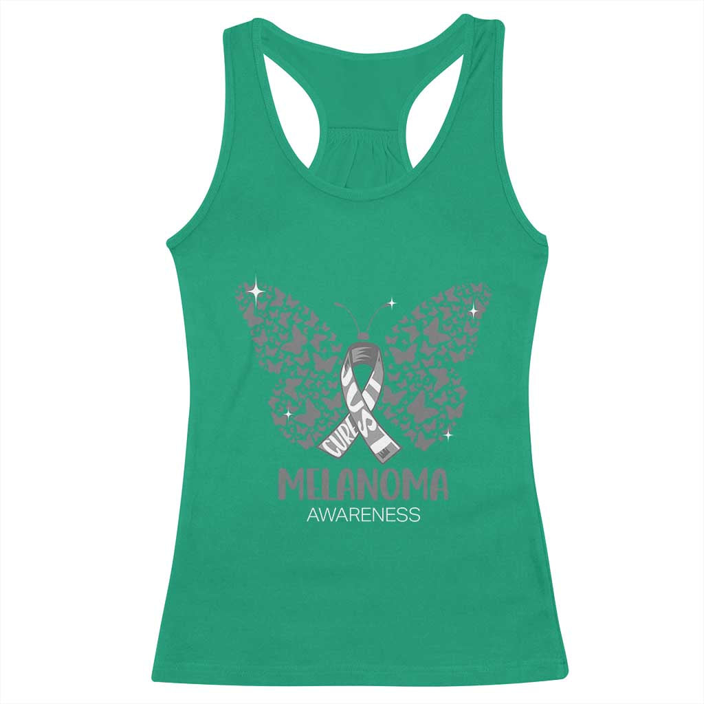 Just Cure It Racerback Tank Top Melanoma Warrior Butterfly Support TS12 Irish Green Print Your Wear