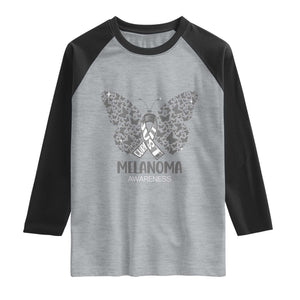 Just Cure It Raglan Shirt Melanoma Warrior Butterfly Support TS12 Heather Gray Black Print Your Wear