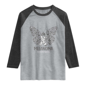 Just Cure It Raglan Shirt Melanoma Warrior Butterfly Support TS12 Heather Gray Heather Charcoal Print Your Wear