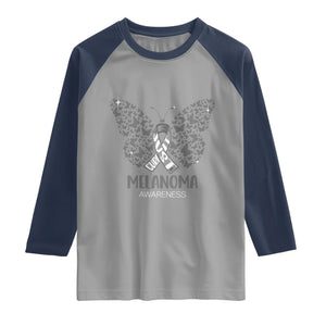 Just Cure It Raglan Shirt Melanoma Warrior Butterfly Support TS12 Sport Gray Navy Print Your Wear