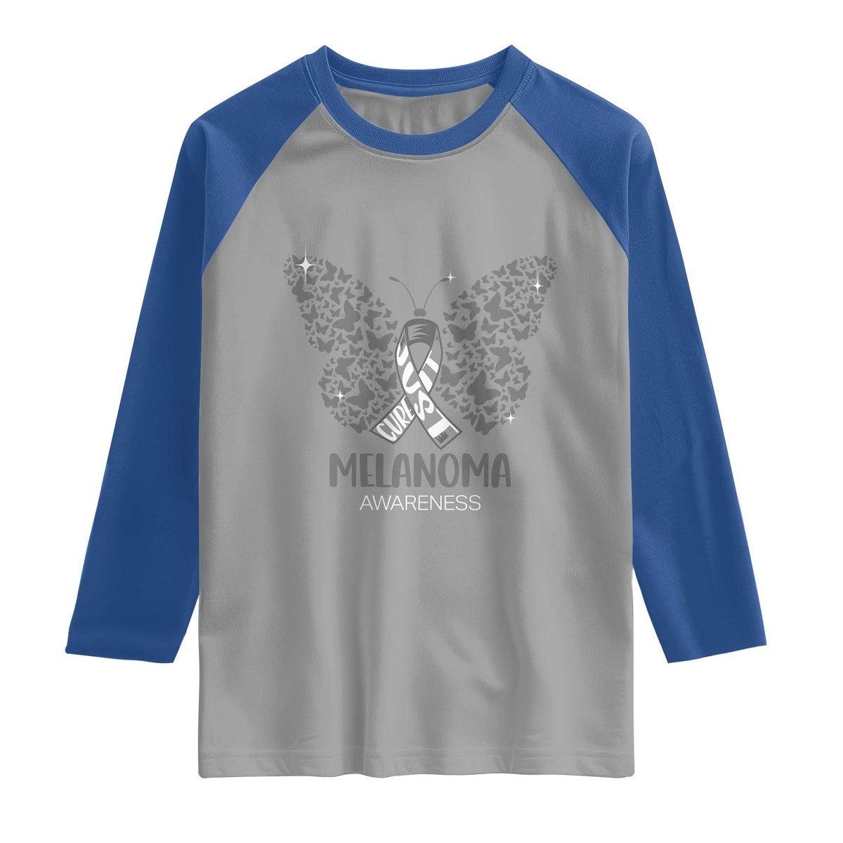Just Cure It Raglan Shirt Melanoma Warrior Butterfly Support TS12 Sport Gray Royal Print Your Wear
