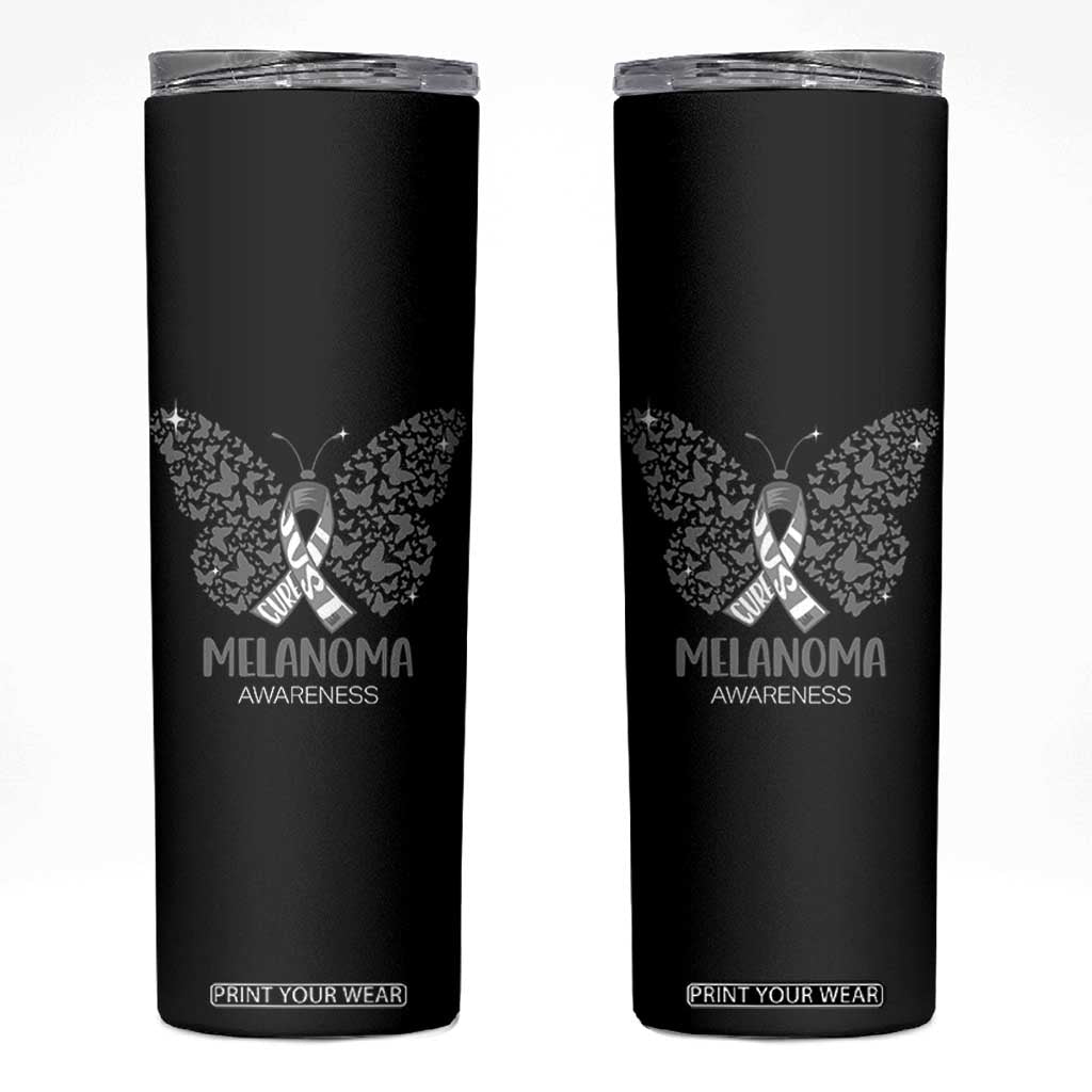 Just Cure It Skinny Tumbler Melanoma Warrior Butterfly Support TS12 Black Print Your Wear