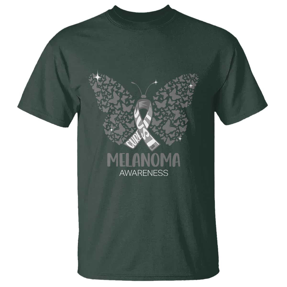 Just Cure It T Shirt Melanoma Warrior Butterfly Support TS12 Dark Forest Green Print Your Wear