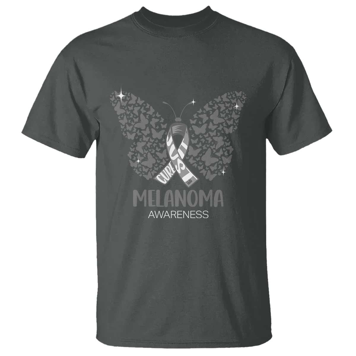 Just Cure It T Shirt Melanoma Warrior Butterfly Support TS12 Dark Heather Print Your Wear