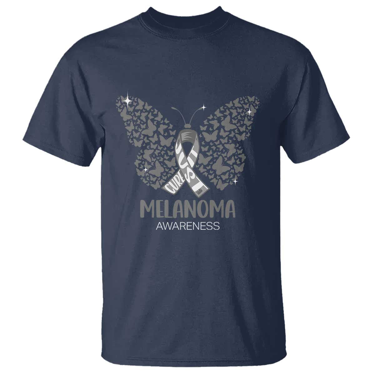 Just Cure It T Shirt Melanoma Warrior Butterfly Support TS12 Navy Print Your Wear