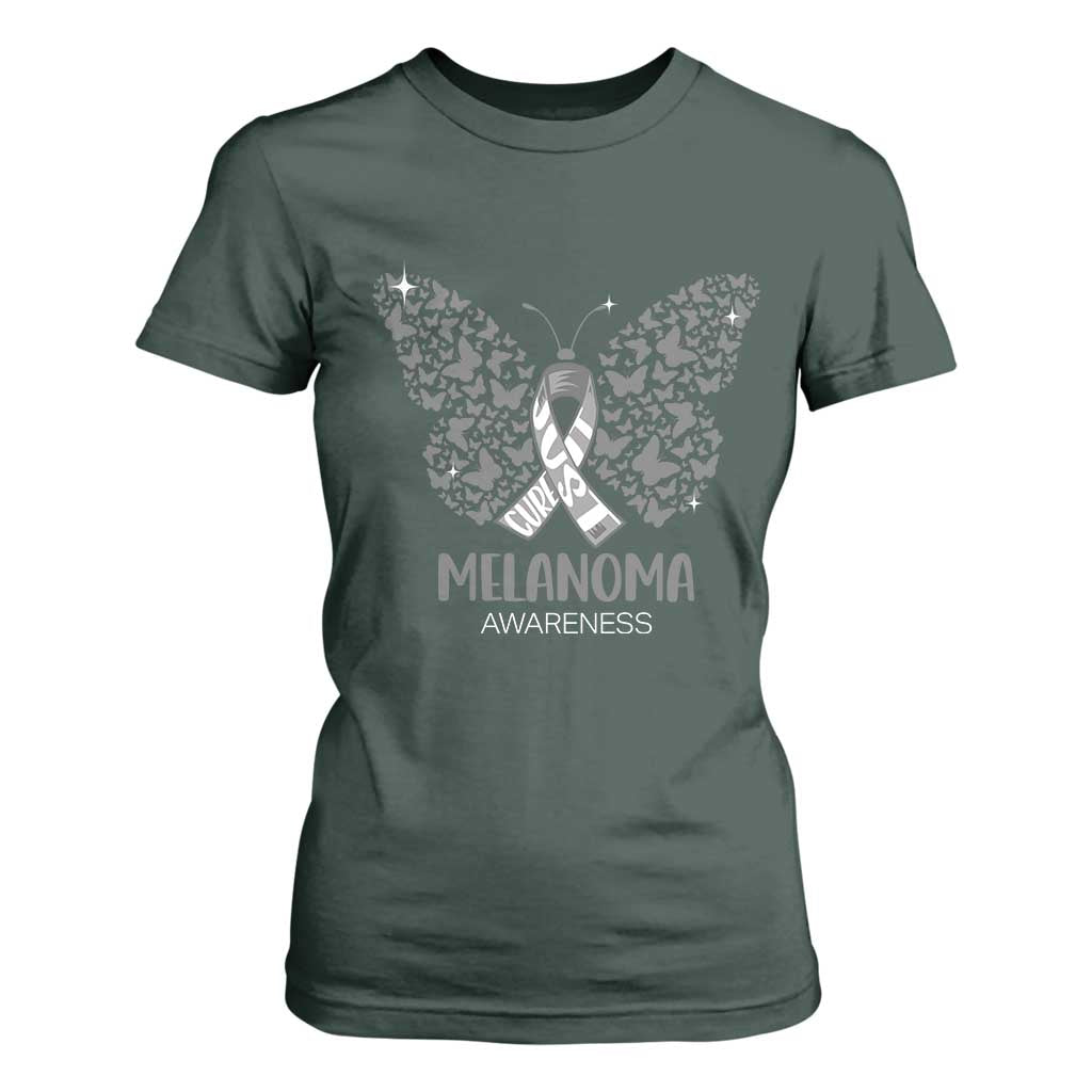 Just Cure It T Shirt For Women Melanoma Warrior Butterfly Support TS12 Dark Forest Green Print Your Wear