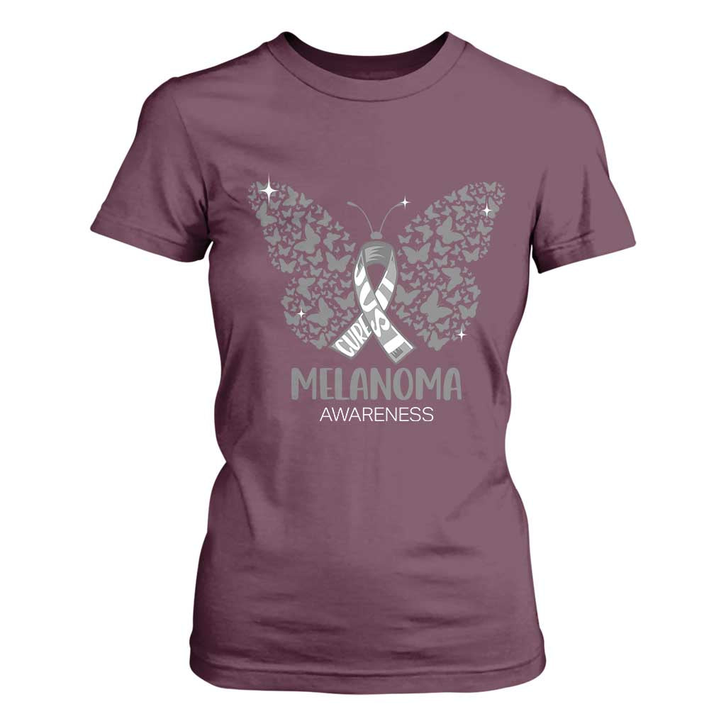Just Cure It T Shirt For Women Melanoma Warrior Butterfly Support TS12 Maroon Print Your Wear