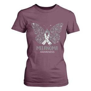 Just Cure It T Shirt For Women Melanoma Warrior Butterfly Support TS12 Maroon Print Your Wear