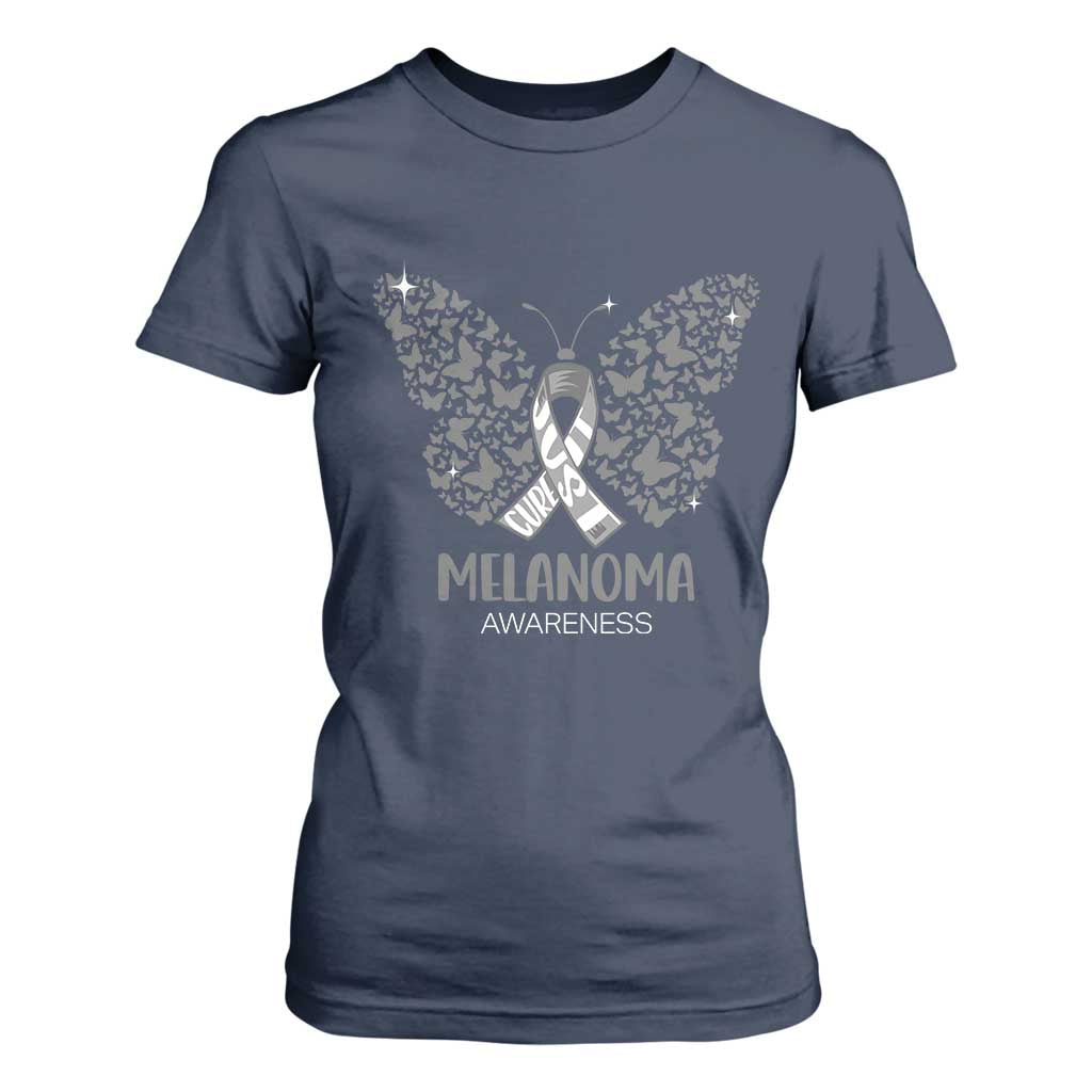 Just Cure It T Shirt For Women Melanoma Warrior Butterfly Support TS12 Navy Print Your Wear