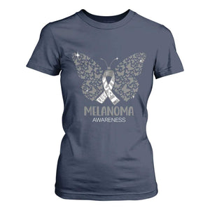 Just Cure It T Shirt For Women Melanoma Warrior Butterfly Support TS12 Navy Print Your Wear