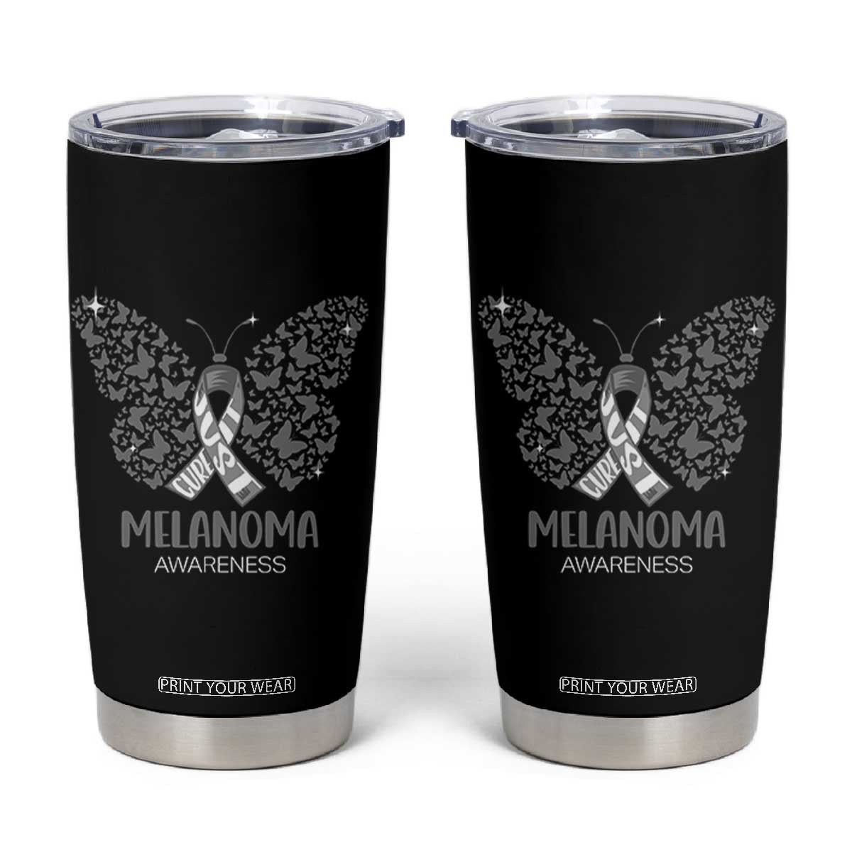 Just Cure It Tumbler Cup Melanoma Warrior Butterfly Support TS12 Black Print Your Wear