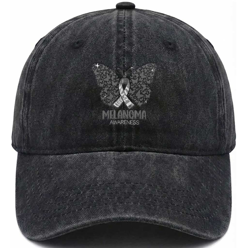 Just Cure It Washed Cotton Baseball Cap Melanoma Warrior Butterfly Support TS12 Print Your Wear