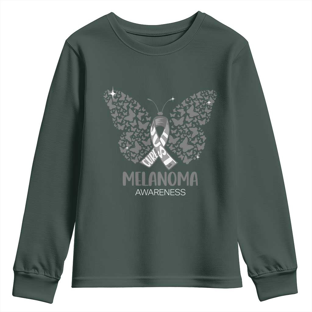 Just Cure It Youth Sweatshirt Melanoma Warrior Butterfly Support TS12 Dark Forest Green Print Your Wear