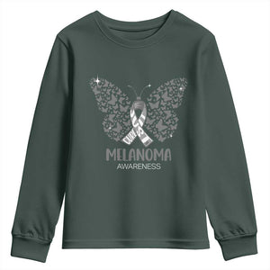 Just Cure It Youth Sweatshirt Melanoma Warrior Butterfly Support TS12 Dark Forest Green Print Your Wear