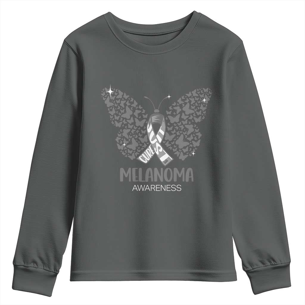 Just Cure It Youth Sweatshirt Melanoma Warrior Butterfly Support TS12 Dark Heather Print Your Wear