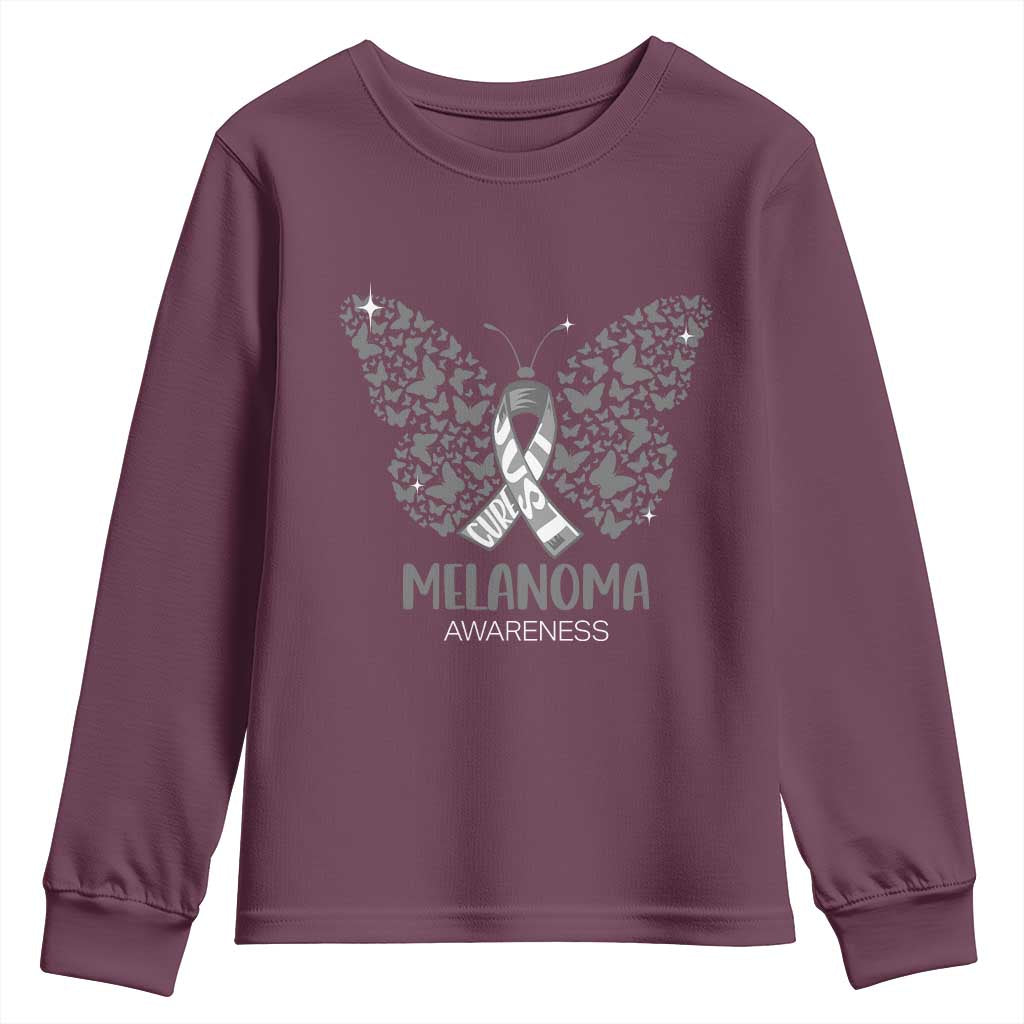 Just Cure It Youth Sweatshirt Melanoma Warrior Butterfly Support TS12 Maroon Print Your Wear
