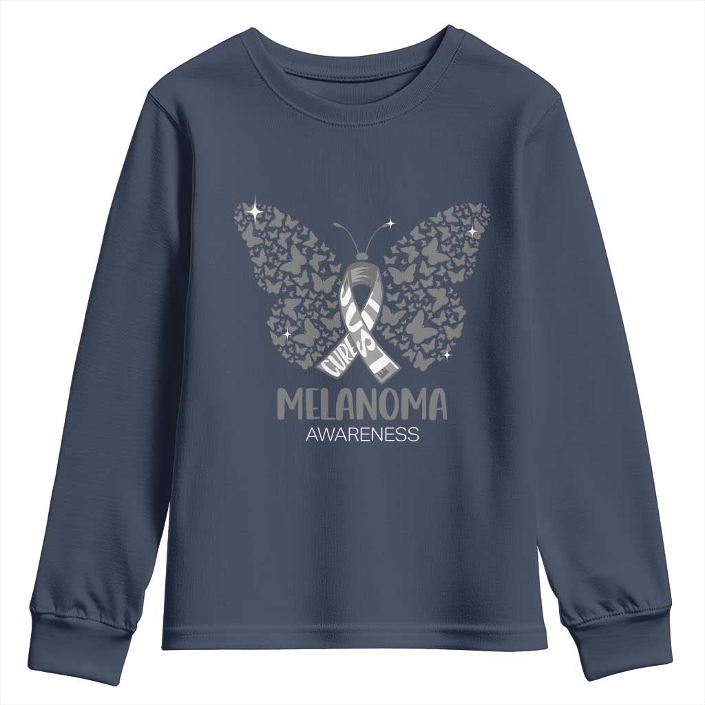 Just Cure It Youth Sweatshirt Melanoma Warrior Butterfly Support TS12 Navy Print Your Wear