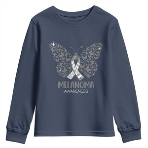 Just Cure It Youth Sweatshirt Melanoma Warrior Butterfly Support TS12 Navy Print Your Wear