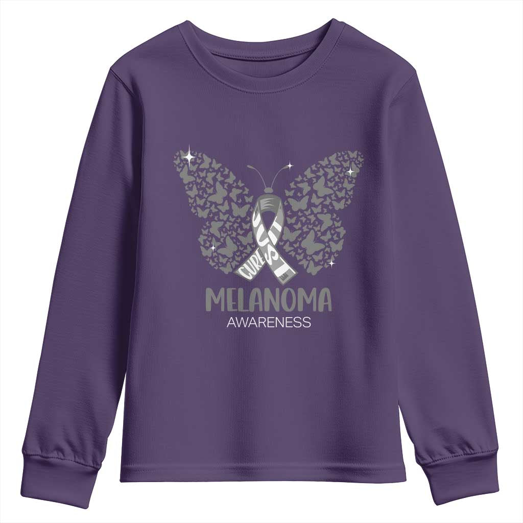 Just Cure It Youth Sweatshirt Melanoma Warrior Butterfly Support TS12 Purple Print Your Wear