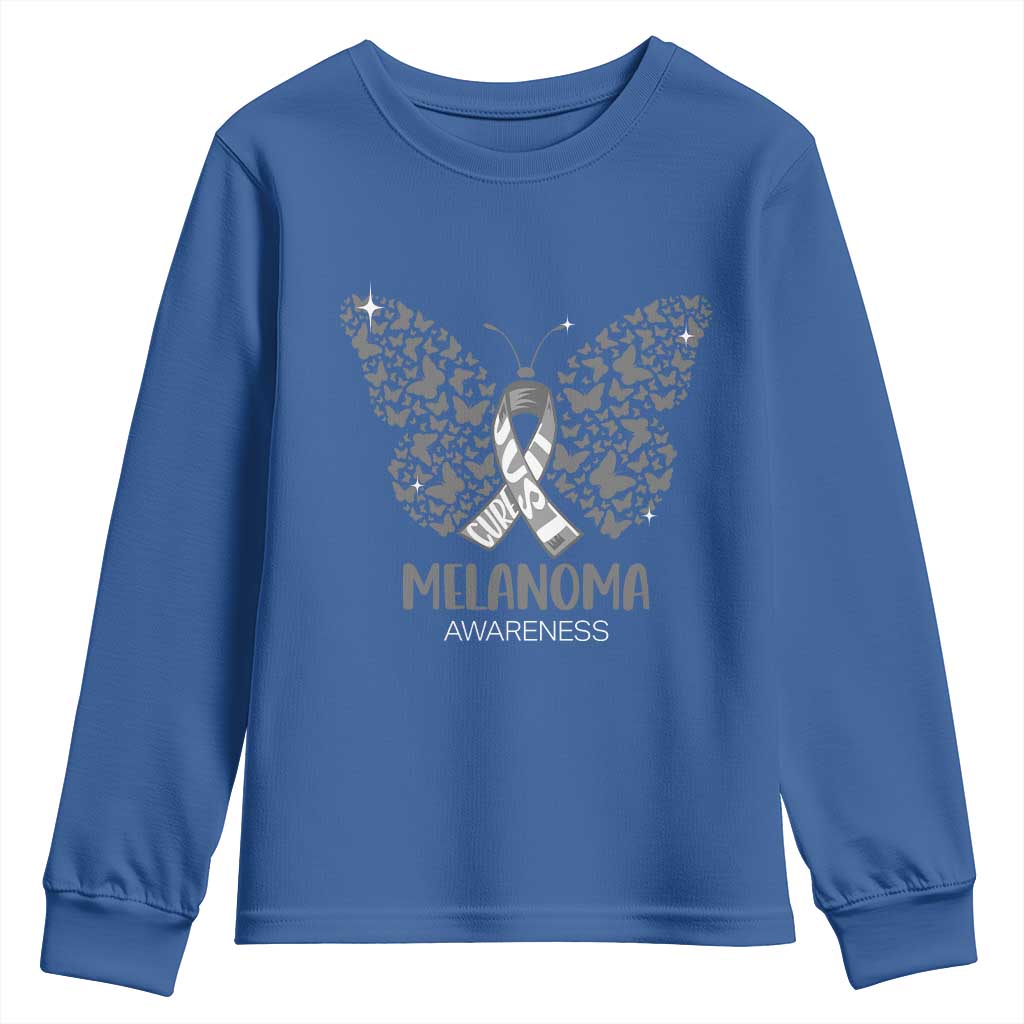 Just Cure It Youth Sweatshirt Melanoma Warrior Butterfly Support TS12 Royal Blue Print Your Wear